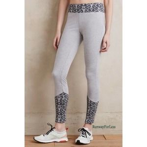 Jacquard Trimmed Leggings Gray Pants XS S M L